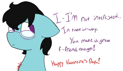 Size: 820x472 | Tagged: safe, artist:starstrucksocks, imported from derpibooru, oc, oc only, earth pony, bust, eyes open, glasses, holiday, signature, simple background, text, valentine's day, valentine's day card, white background