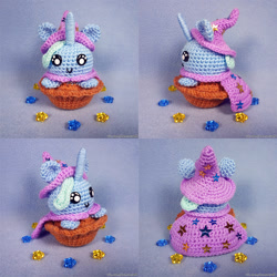 Size: 1000x1000 | Tagged: safe, artist:facja, imported from derpibooru, trixie, pony, unicorn, amigurumi, cape, clothes, crochet, hat, irl, photo, plushie, trixie's cape, trixie's hat