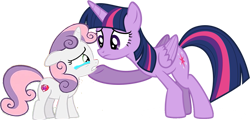 Size: 1077x519 | Tagged: safe, artist:decprincess, edit, editor:incredibubbleirishguy, imported from derpibooru, vector edit, sweetie belle, twilight sparkle, alicorn, unicorn, equestria games (episode), the last crusade, comforting, crying, cute, female, filly, floppy ears, sad, sadorable, twilight sparkle (alicorn), vector