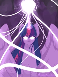 Size: 1536x2048 | Tagged: safe, artist:iamsmileo, imported from derpibooru, twilight sparkle, alicorn, pony, magic, purple background, solo, twilight sparkle (alicorn)