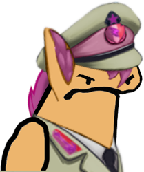 Size: 308x369 | Tagged: safe, artist:mustaphatr, imported from derpibooru, scootaloo, pegasus, pony, angry, cap, clothes, female, florkofcows, hat, military uniform, necktie, uniform
