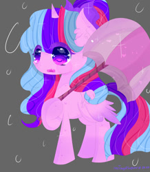 Size: 834x958 | Tagged: safe, artist:magicangelstarartist, imported from derpibooru, oc, oc only, pony, unicorn, female, mare, multicolored hair, simple background, solo, umbrella