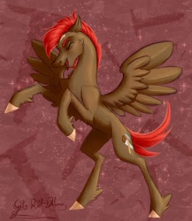 Size: 945x1091 | Tagged: safe, artist:thatonegib, imported from derpibooru, oc, oc only, pegasus, commission, open mouth, raised hoof, smiling, solo, spread wings, standing on two hooves, wings, ych result