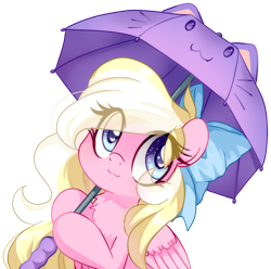 Size: 1008x1000 | Tagged: safe, artist:loyaldis, imported from derpibooru, oc, oc only, oc:bay breeze, pegasus, pony, :3, bow, cute, female, hair bow, heart, heart eyes, looking up, mare, pegasus oc, simple background, solo, transparent background, umbrella, white background, wingding eyes