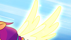 Size: 3072x1727 | Tagged: safe, imported from derpibooru, screencap, sunny starscout, alicorn, pony, spoiler:g5, spoiler:my little pony: tell your tale, spoiler:tyts01e49, female, flying, g5, mane stripe sunny, mare, mission imponable, my little pony: tell your tale, race swap, solo, spread wings, sunnycorn, wings