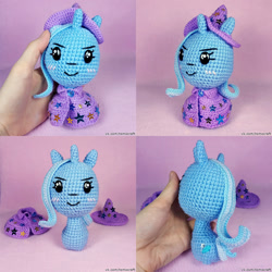 Size: 1200x1200 | Tagged: safe, artist:facja, imported from derpibooru, trixie, pony, unicorn, amigurumi, cape, clothes, crochet, hat, plushie, trixie's cape, trixie's hat