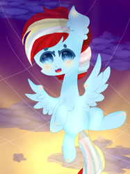 Size: 1024x1366 | Tagged: safe, artist:magicangelstarartist, imported from derpibooru, oc, oc only, pegasus, pony, female, flying, mare, multicolored hair, simple background, solo