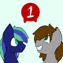 Size: 550x550 | Tagged: safe, artist:starstrucksocks, imported from derpibooru, oc, oc only, oc:silver fang, oc:sweet cheeks, earth pony, pony, blue eyes, duo, female, green background, green eyes, male, notification, simple background