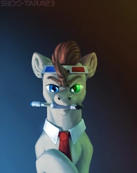 Size: 1700x2150 | Tagged: safe, artist:shido-tara, imported from derpibooru, doctor whooves, time turner, earth pony, 3d glasses, doctor who, looking at you, necktie, simple background, sonic screwdriver