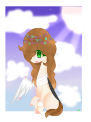 Size: 1024x1366 | Tagged: safe, artist:magicangelstarartist, imported from derpibooru, oc, oc only, oc:black wings, pegasus, pony, bandage, female, mare, simple background, solo