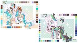 Size: 2572x1424 | Tagged: safe, artist:mint-light, imported from derpibooru, oc, oc only, bat pony, pegasus, bat pony oc, checkered background, duo, female, looking at you, multicolored coat, multicolored hair, multicolored mane, open mouth, open smile, pegasus oc, signature, smiling