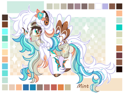 Size: 2884x2140 | Tagged: safe, artist:mint-light, imported from derpibooru, oc, oc only, pegasus, checkered background, female, flying, looking at you, multicolored coat, multicolored hair, multicolored mane, open mouth, open smile, pegasus oc, signature, smiling, solo