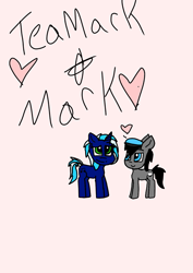 Size: 679x960 | Tagged: safe, imported from derpibooru, oc, oc only, oc:chopsticks, pegasus, pony, unicorn, duo, female, hat, heart, male, mare, oc x oc, shipping, simple background, stallion, text