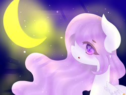 Size: 1024x768 | Tagged: safe, artist:magicangelstarartist, imported from derpibooru, oc, oc only, pegasus, pony, crescent moon, female, mare, moon, night, night sky, simple background, sky, solo, sparkly mane