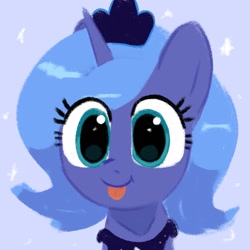 Size: 2048x2048 | Tagged: safe, artist:omelettepony, imported from derpibooru, princess luna, alicorn, pony, :p, crown, cute, eye clipping through hair, female, horn, jewelry, lunabetes, mare, peytral, ponybooru import, regalia, s1 luna, solo, tongue out