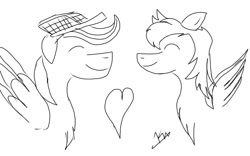 Size: 1280x800 | Tagged: safe, artist:sketchy mcpad, imported from derpibooru, oc, oc only, oc:chopsticks, oc:sketchy mcpad, pegasus, pony, chest fluff, duo, gay, heart, lineart, male, oc x oc, shipping, simple background, stallion, white background