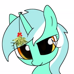 Size: 2048x2048 | Tagged: safe, artist:omelettepony, imported from derpibooru, lyra heartstrings, pony, unicorn, bust, female, horn, looking at you, mare, mistletoe, mistletoe horn, simple background, solo, white background
