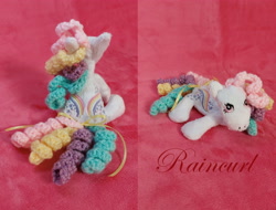 Size: 5200x3953 | Tagged: safe, artist:starfulstitches, imported from derpibooru, raincurl, earth pony, pony, female, g1, lying down, mare, plushie, prone, rainbow curl pony, solo