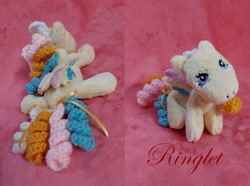 Size: 5200x3869 | Tagged: safe, artist:starfulstitches, imported from derpibooru, ringlet, pegasus, pony, female, g1, lying down, mare, plushie, prone, rainbow curl pony, solo