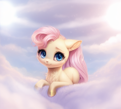 Size: 568x512 | Tagged: safe, imported from derpibooru, fluttershy, pegasus, pony, ai content, ai generated, chest fluff, cute, female, filly, foal, solo