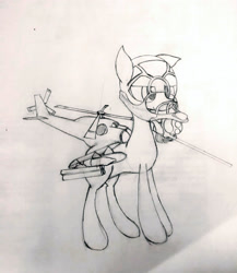 Size: 1456x1679 | Tagged: artist needed, safe, imported from derpibooru, oc, oc only, unnamed oc, original species, plane pony, autocannon, bomb, cannon, cute, determined look, helicopter, helicopter pony, helipony, helmet, mi-24, mi-24 super hind, missile, pencil drawing, plane, propeller, rocket launcher, simple background, standing, super hind, traditional art, weapon, white background