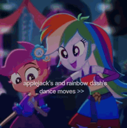 Size: 576x578 | Tagged: safe, edit, edited screencap, imported from derpibooru, screencap, sound edit, apple bloom, applejack, curly winds, golden hazel, rainbow dash, rose heart, scootaloo, some blue guy, sophisticata, sweet leaf, human, eqg summertime shorts, equestria girls, raise this roof, animated, apple bloom's bow, bare shoulders, belt, belt buckle, blinking, boots, bow, breakdancing, canterlot high, clothes, cowboy hat, dancing, evening gloves, eyes closed, fall formal outfits, female, fingerless gloves, frown, gloves, hair bow, hat, long gloves, male, night, offscreen character, open mouth, open smile, shoes, sleeveless, smiling, smirk, sound, strapless, text, tiktok, webm