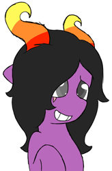Size: 490x748 | Tagged: safe, artist:starstrucksocks, imported from derpibooru, oc, oc only, oc:card toss, cute, eyes open, female, horns, mare, purple coat, scar, simple background, smiling, solo, white background