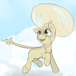 Size: 2250x2250 | Tagged: artist needed, safe, imported from derpibooru, oc, oc only, unnamed oc, original species, plane pony, pony, blue background, cloud, cute, digital art, flying, happy, helicopter, helicopter pony, helipony, looking at something, ocbetes, open mouth, plane, propeller, raised hoof, robinson r22, simple background, sky, smiling, solo