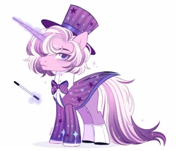 Size: 2560x2189 | Tagged: safe, artist:wasabi, imported from derpibooru, oc, oc only, unicorn, adoptable, arrogant, bowtie, clothes, hat, haughty, horn, looking at you, magic, magic wand, male, palette, signature, solo, sparkles, spats, telekinesis, top hat, tuxedo, unicorn oc