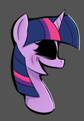 Size: 846x1214 | Tagged: safe, artist:ponconcarnal, imported from derpibooru, twilight sparkle, pony, unicorn, bust, creepy, smiling, solo