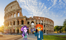 Size: 1369x849 | Tagged: safe, artist:yungdeez, imported from derpibooru, starlight glimmer, sunburst, human, equestria girls, colosseum, equestria girls in real life, female, irl, italy, male, photo, shipping, starburst, straight