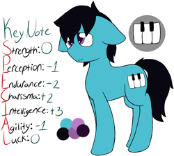 Size: 913x821 | Tagged: safe, artist:starstrucksocks, imported from derpibooru, oc, oc only, oc:key note, blue coat, eyes open, floppy ears, male, purple eyes, reference sheet, simple background, solo, stallion, standing, text, white background