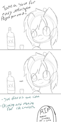 Size: 502x1000 | Tagged: safe, artist:starstrucksocks, imported from derpibooru, oc, oc only, oc:sweet cheeks, alcohol, black and white, comic, gravestone, grayscale, monochrome, simple background, text, white background