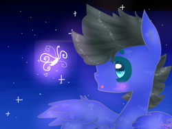 Size: 1024x768 | Tagged: safe, artist:magicangelstarartist, imported from derpibooru, firefly, oc, oc only, pegasus, pony, g1, male, solo, spread wings, stallion, starry background, wings