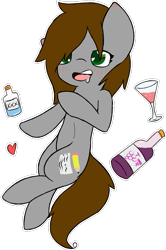 Size: 485x730 | Tagged: safe, artist:starstrucksocks, imported from derpibooru, oc, oc only, oc:sweet cheeks, pony, alcohol, eyes open, female, grey oc, heart, mare, open mouth, simple background, solo, transparent background