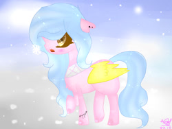 Size: 1024x768 | Tagged: safe, artist:magicangelstarartist, imported from derpibooru, oc, oc only, oc:winter shadow, pegasus, pony, clothes, female, mare, scarf, snow, snowfall, solo
