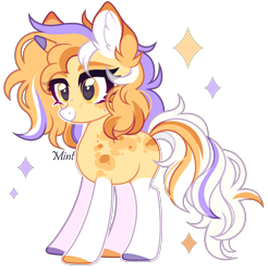 Size: 2034x2064 | Tagged: safe, artist:mint-light, imported from derpibooru, oc, oc only, unicorn, colored hooves, commission, ear fluff, female, horn, looking to the left, multicolored hair, multicolored mane, palette, palomino, signature, simple background, smiling, solo, stars, transparent background, unicorn oc