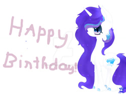Size: 1024x768 | Tagged: safe, artist:magicangelstarartist, imported from derpibooru, oc, oc only, oc:windy cloud, pony, unicorn, birthday, female, mare, side view, simple background, solo, watermark
