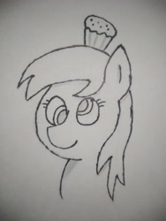 Size: 3120x4160 | Tagged: safe, artist:valuable ashes, imported from derpibooru, derpy hooves, pegasus, pony, female, food, monochrome, muffin, solo, traditional art