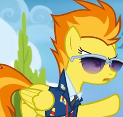 Size: 1648x1567 | Tagged: safe, imported from derpibooru, screencap, spitfire, pegasus, pony, top bolt, angry, annoyed, bush, clothes, cloud, cropped, drill sergeant, female, mare, necktie, pointing, raised hoof, solo, suit, sunglasses, uniform, whistle, whistle necklace, wonderbolts dress uniform