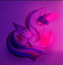 Size: 705x723 | Tagged: safe, artist:violetmilk, imported from derpibooru, twilight sparkle, alicorn, book, glowing, glowing horn, horn, reading, traditional art, twilight sparkle (alicorn)