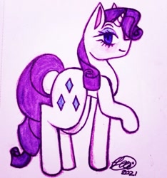 Size: 719x769 | Tagged: safe, artist:violetmilk, imported from derpibooru, rarity, unicorn, signature, solo, traditional art