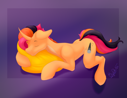 Size: 4428x3420 | Tagged: safe, artist:bydena, imported from derpibooru, oc, oc only, oc:floire, pony, unicorn, cute, horn, male, pillow, prize, simple background, sleeping, solo, tail