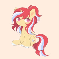 Size: 800x800 | Tagged: safe, artist:_nillabean_, imported from derpibooru, oc, pony, unicorn, chibi, female, mare, multicolored hair, simple background, solo, yellow background