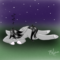 Size: 768x768 | Tagged: safe, imported from derpibooru, oc, oc only, oc:chopsticks, pegasus, lying down, male, onomatopoeia, outdoors, sleeping, sound effects, stallion, stars, zzz