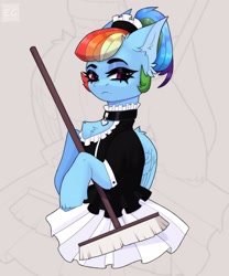Size: 1794x2160 | Tagged: safe, artist:elektra-gertly, imported from derpibooru, rainbow dash, pegasus, pony, broom, clothes, female, maid, mare, rainbow dash always dresses in style, rainbow maid, solo
