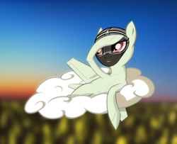 Size: 2232x1813 | Tagged: artist needed, safe, imported from derpibooru, oc, oc only, oc:natasha, original species, plane pony, blurry background, cloud, detailed background, female, fighter, gray coat, happy, jet fighter, looking at something, lying down, lying on a cloud, magenta eyes, mare, mig-31, mig-31 foxhound, mikoyan-gurevich mig-31, on a cloud, plane, smiling, solo