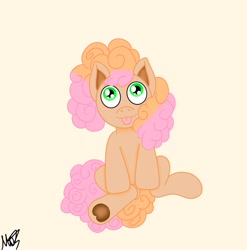 Size: 2075x2097 | Tagged: safe, artist:romo1308_lol, imported from derpibooru, li'l cheese, earth pony, pony, the last problem, colt, foal, male, redesign, simple background, solo, yellow background