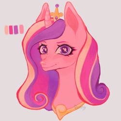 Size: 2048x2048 | Tagged: safe, artist:rustedrust, imported from derpibooru, princess cadance, alicorn, pony, bust, female, gray background, mare, portrait, simple background, solo