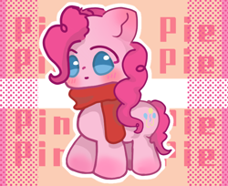 Size: 732x598 | Tagged: safe, artist:m06197773, imported from derpibooru, pinkie pie, earth pony, pony, blushing, clothes, female, mare, scarf, solo, text